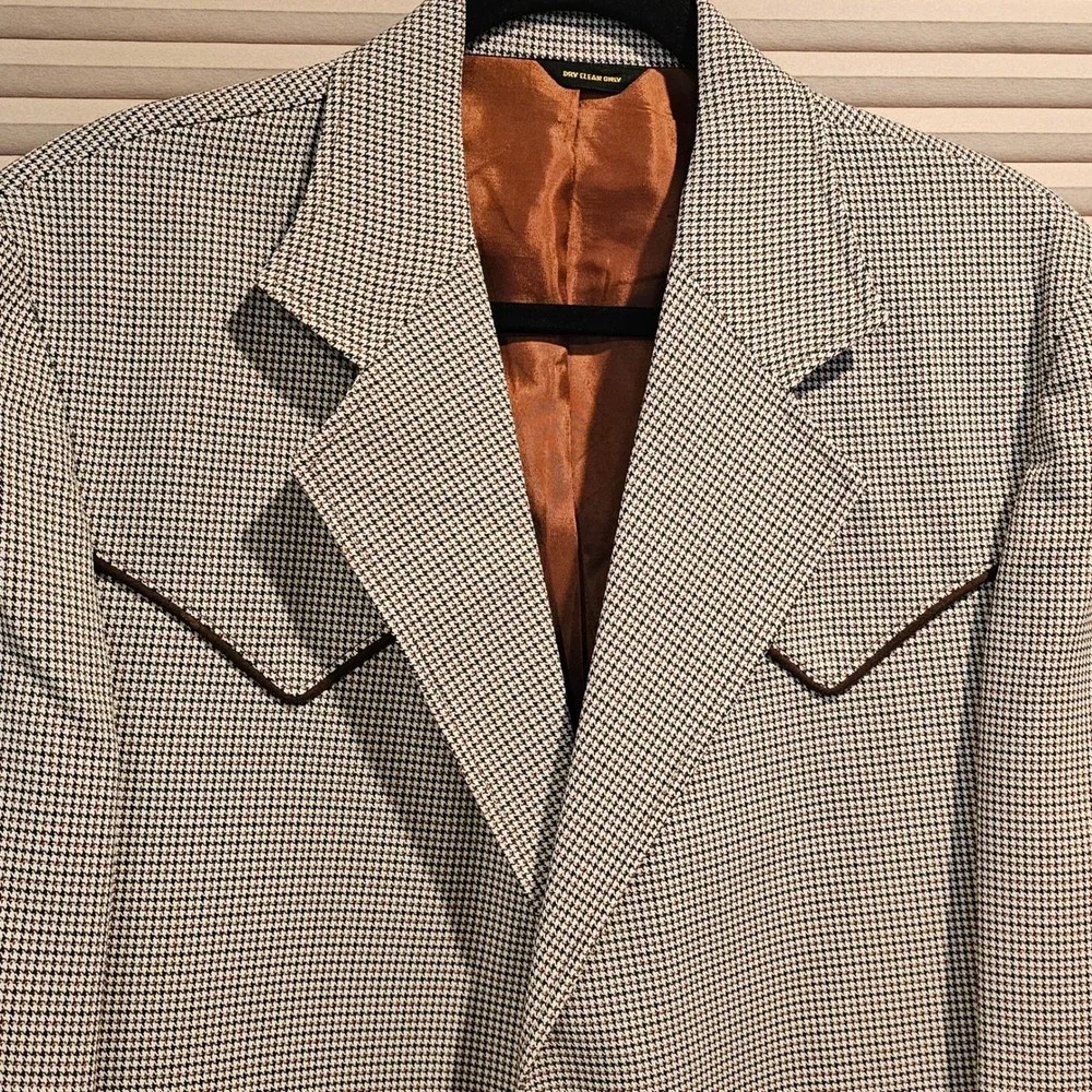 H Bar C California Ranchwear Vintage Western‎ Houndstooth Blazer Tan Brown 44